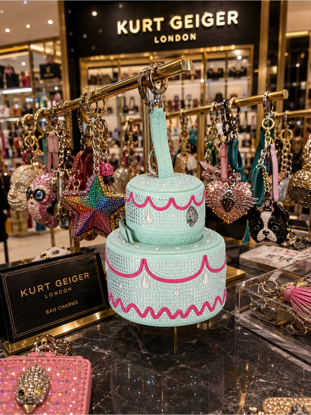Kurt Geiger Mint & Pink Tiered Cake Bag Charm/Coin Purse